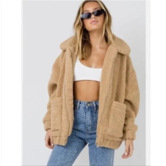 I AM GIA Tan Pixie Teddy Oversized Jacket Sherpa Coat Tan Women's Size XS - Picture 2 of 8